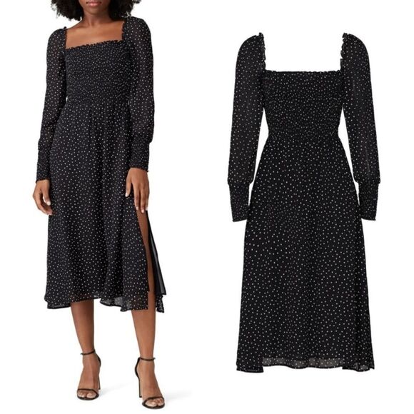 Reformation Rowan Midi Black White Dress Polka Dot Size MP - Picture 2 of 6